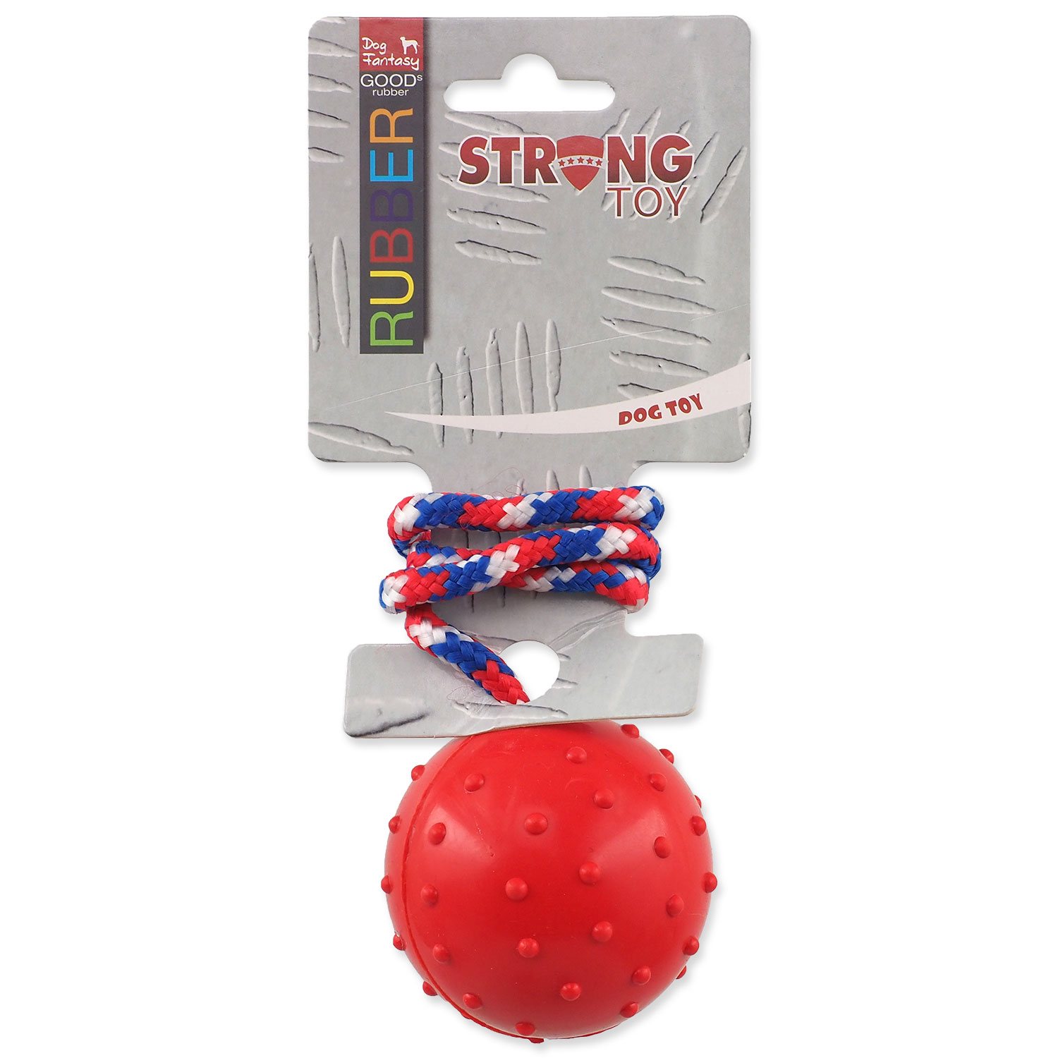 Hračka Dog Fantasy míček gumový s provazem mix barev 6x30cm-KS