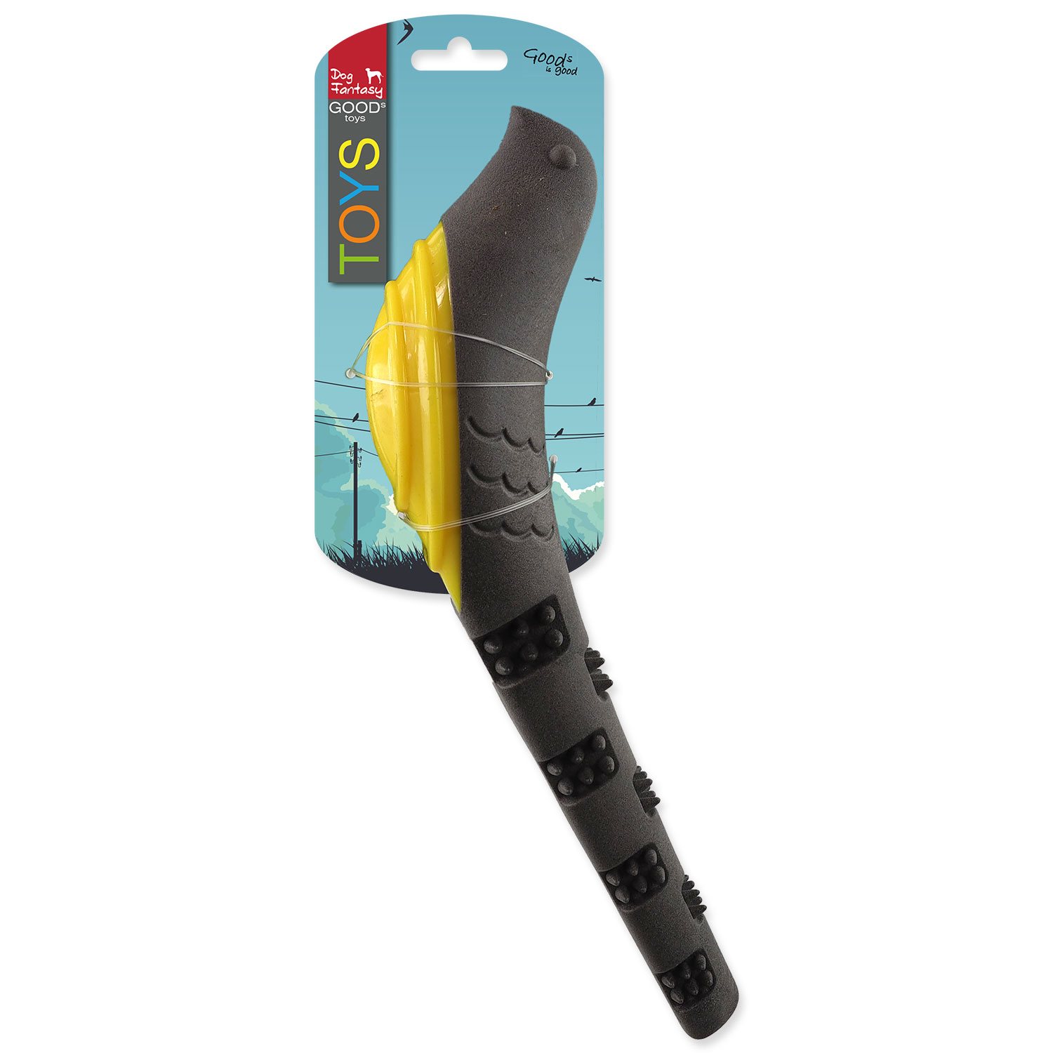 Hračka Dog Fantasy pták pískací šedo-žlutá 32x8,9x6cm-KS