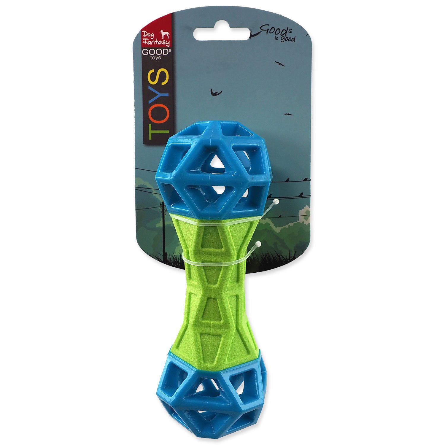 Hračka Dog Fantasy Kost s geometrickými obrazci pískací zeleno-modrá 18x5,8x5,8cm