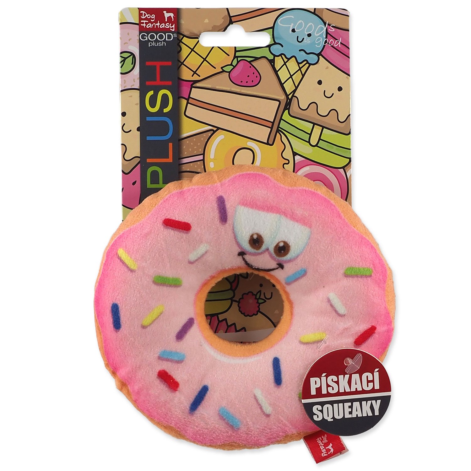 Hračka Dog Fantasy donut s obličejem růžový 12cm-KS
