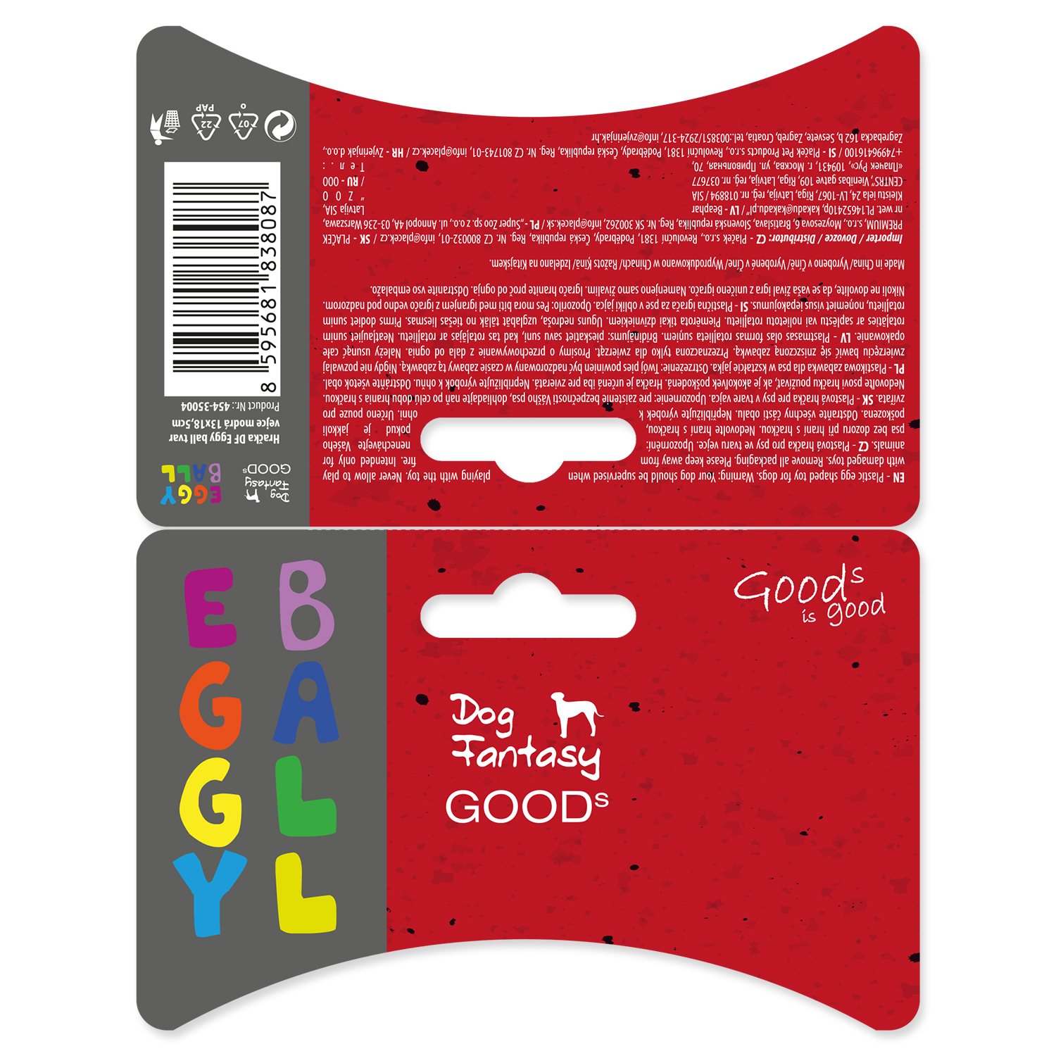 Hračka Dog Fantasy Eggy ball tvar vejce modrá 13x18,5cm-KS