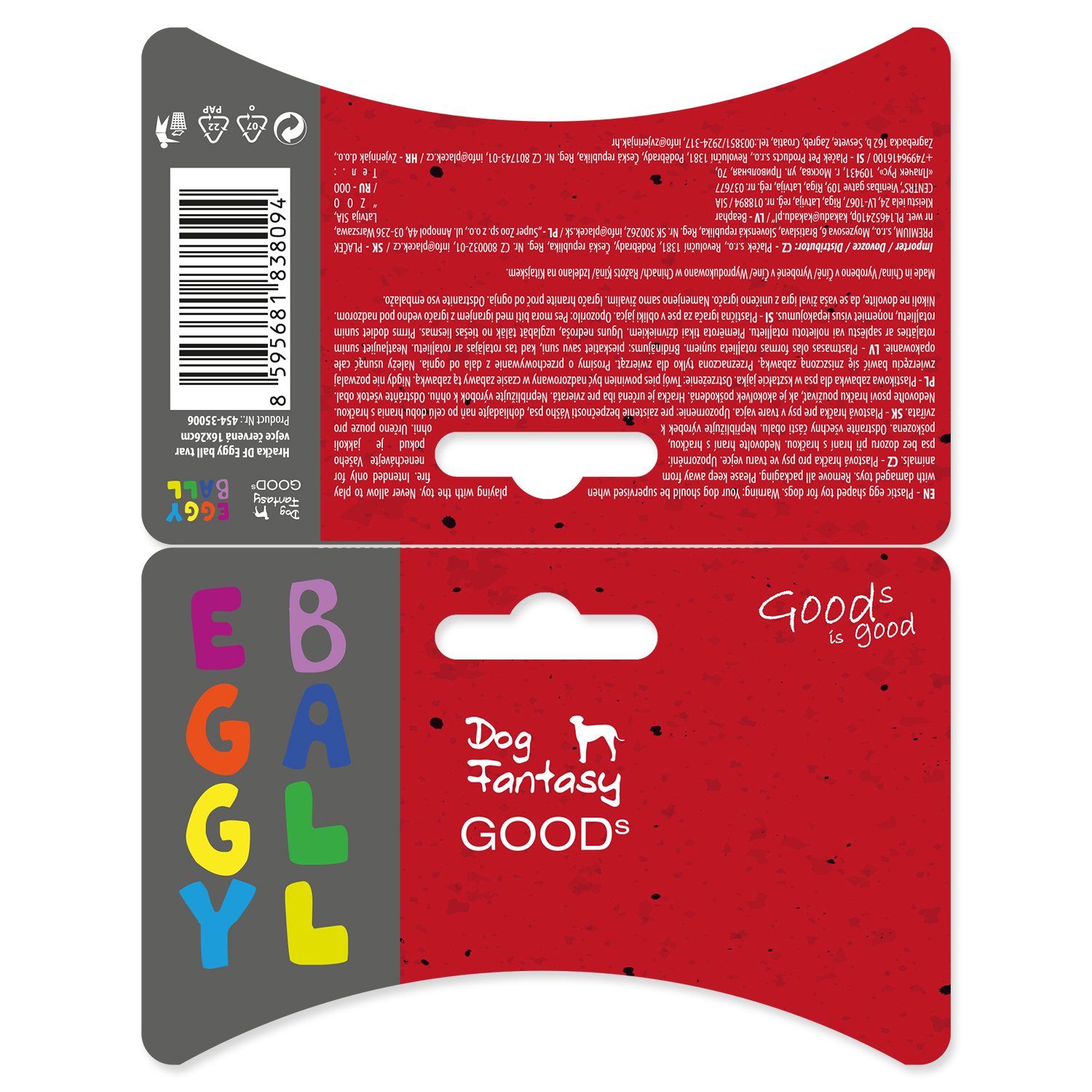 Hračka Dog Fantasy Eggy ball tvar vejce červená 16x26cm-KS