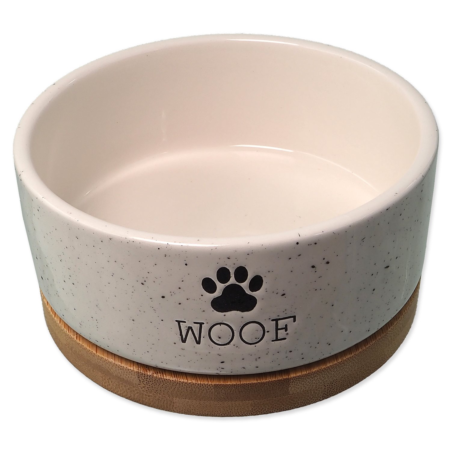 Miska Dog Fantasy keramická bílá WOOF s podtáckem 13x5,5cm, 400ml-KS