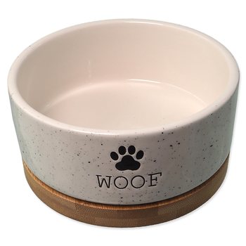 Miska Dog Fantasy keramická bílá WOOF s podtáckem 13x5,5cm, 400ml-KS