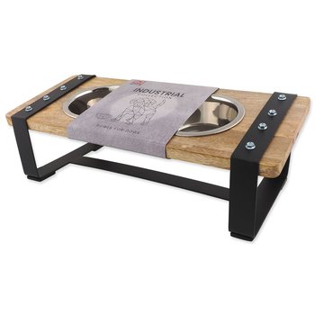 Misky Dog Fantasy nerez s dřevěným stojánkem, železná konstrukce 2x400ml-KS