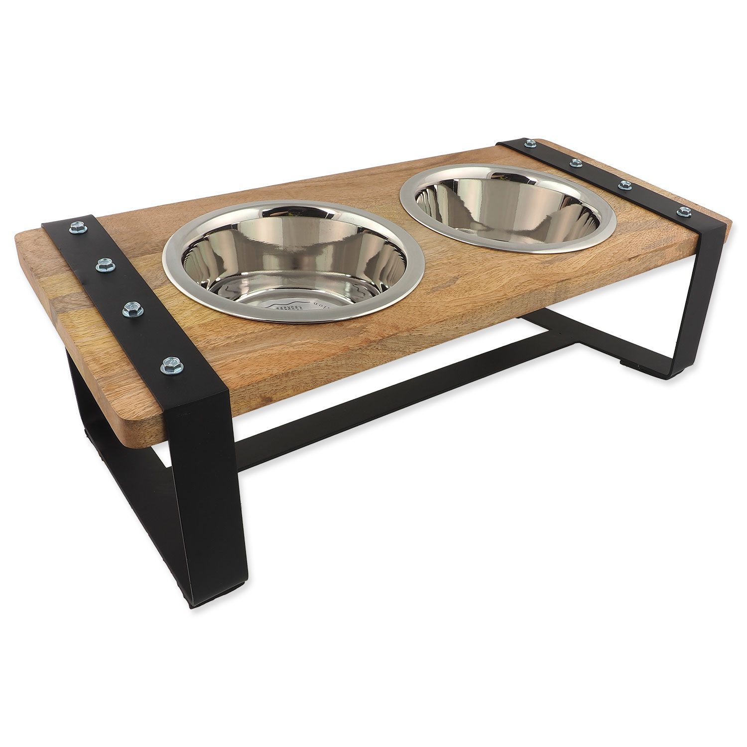 Misky Dog Fantasy nerez s dřevěným stojánkem, železná konstrukce 2x840ml-KS