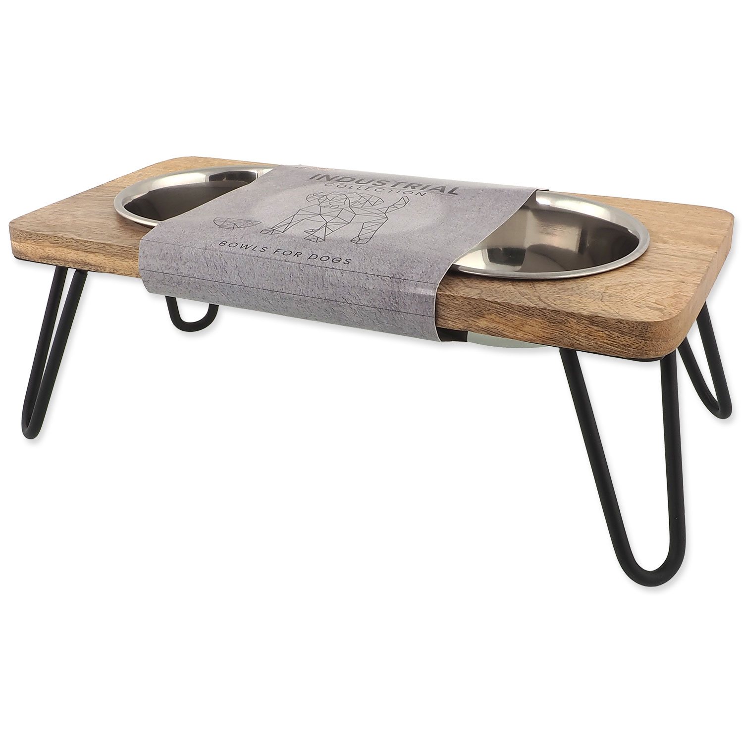 Misky Dog Fantasy nerez s dřevěným stojánkem, železné nohy 2x450ml-KS