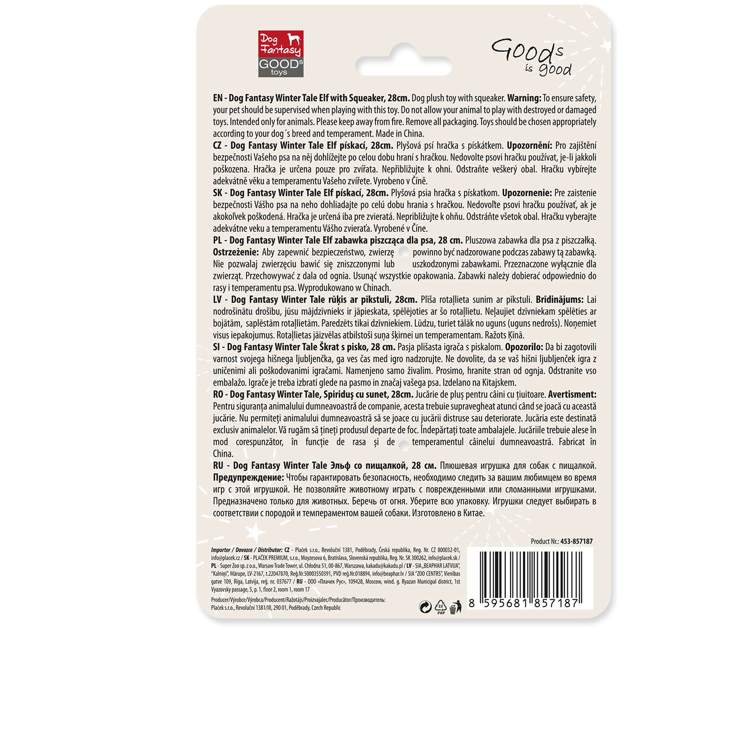 Hračka Dog Fantasy Winter Tale Elf plyš pískací  28cm-KS