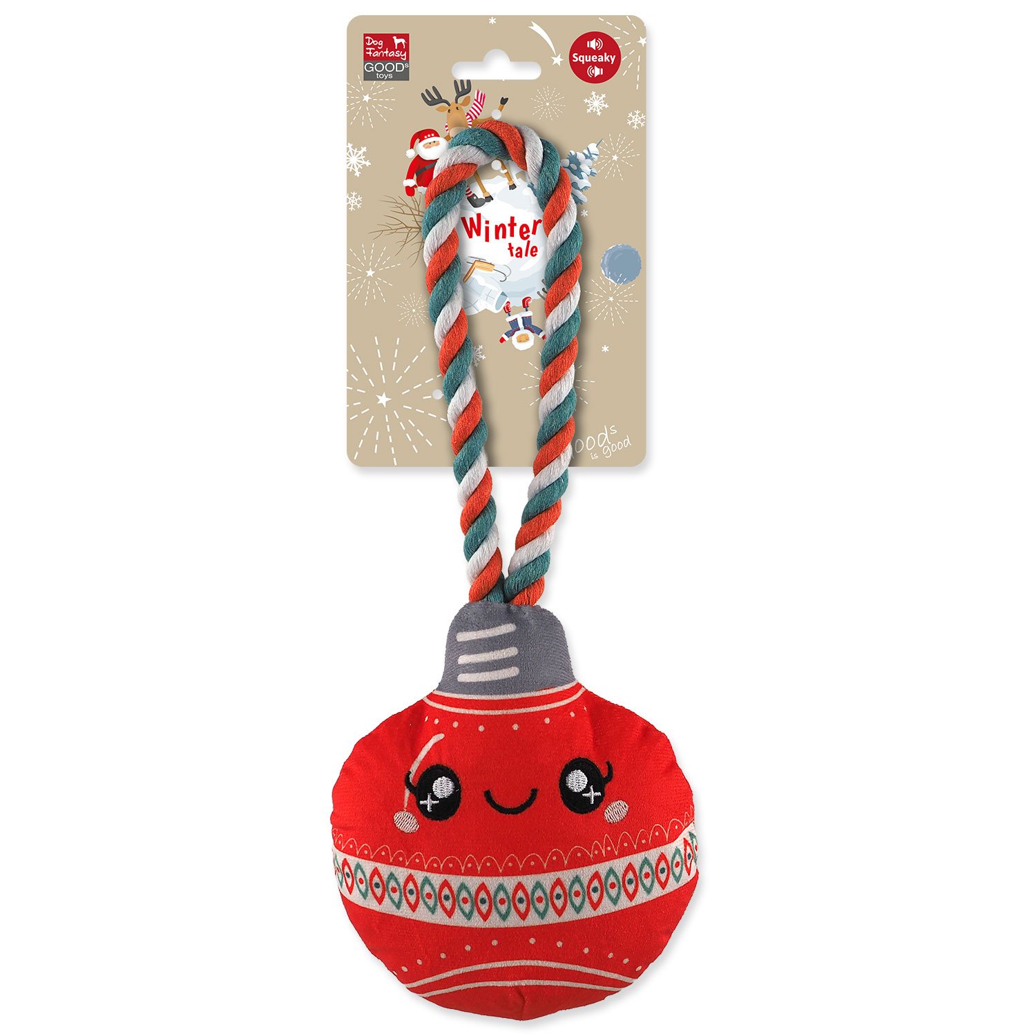 Hračka Dog Fantasy Winter Tale ozdoba vánoční pískací, červená 30cm -KS