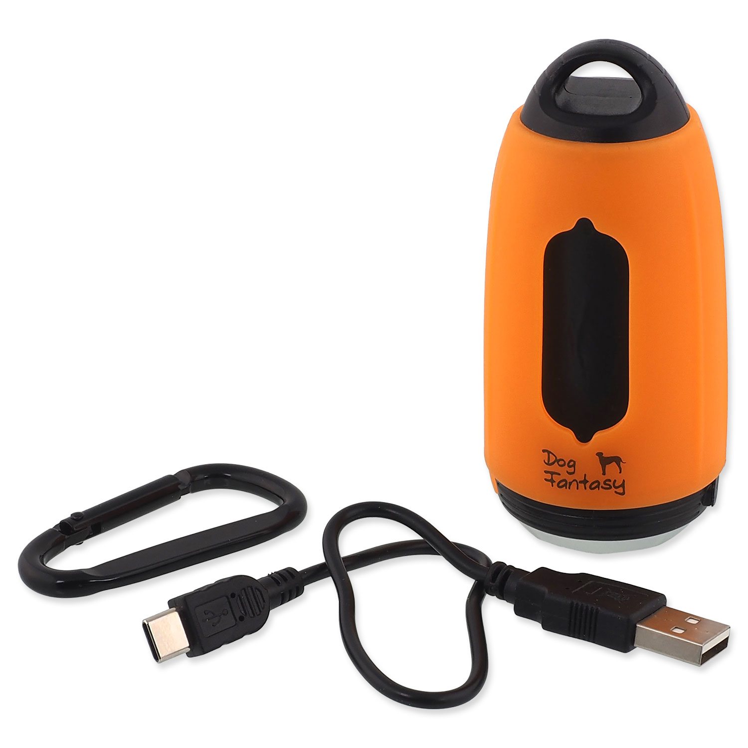 Baterka Dog Fantasy USB se sáčky na exkrementy oranžová-KS