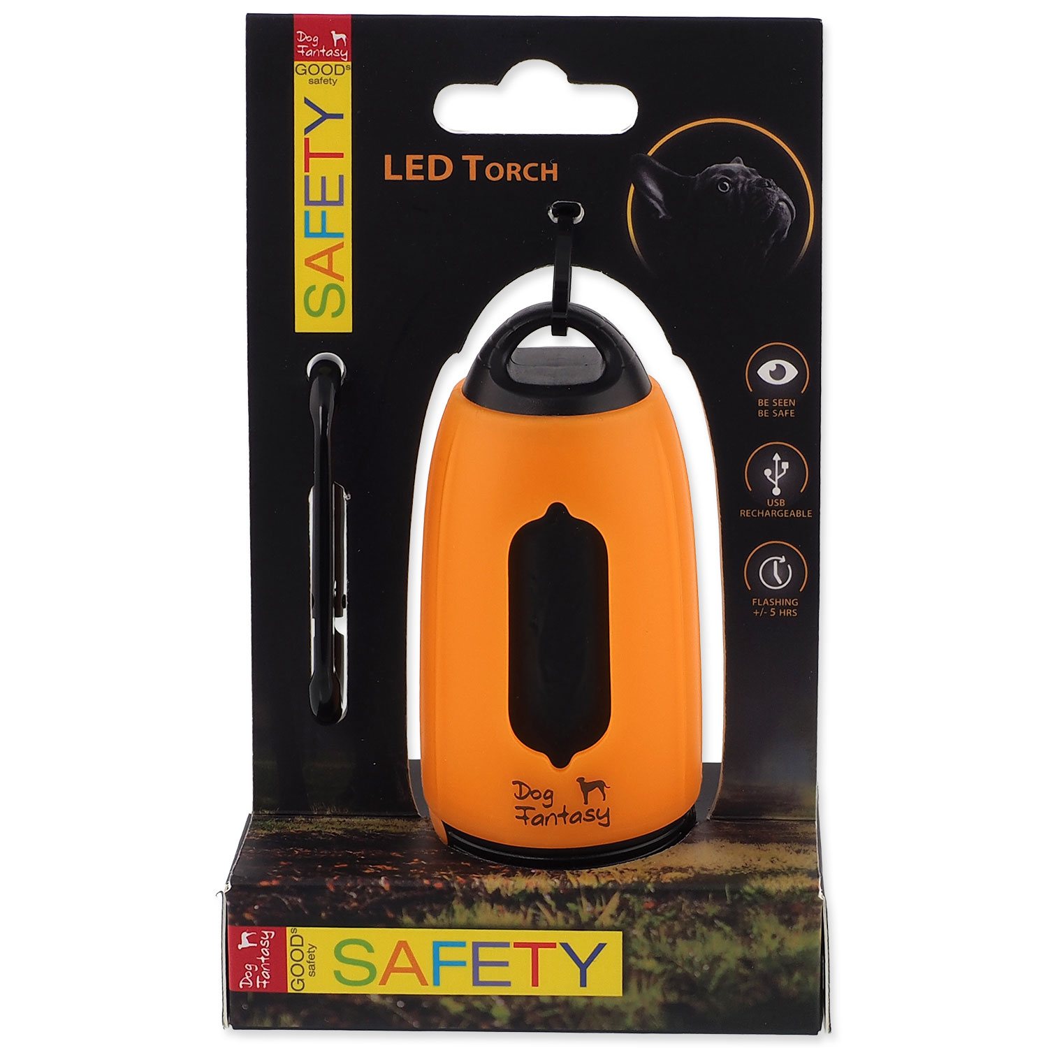 Baterka Dog Fantasy USB se sáčky na exkrementy oranžová-KS