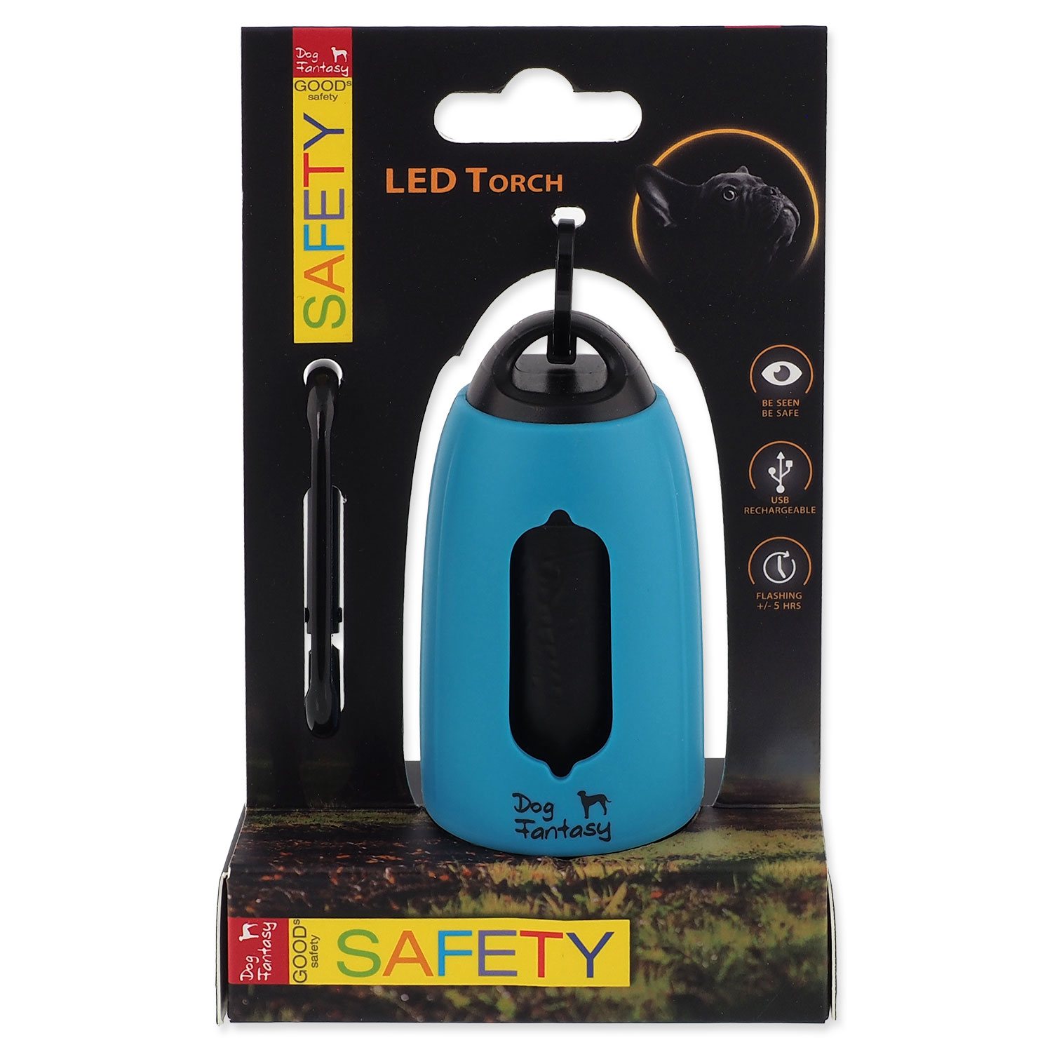 Baterka Dog Fantasy USB se sáčky na exkrementy modrá-KS