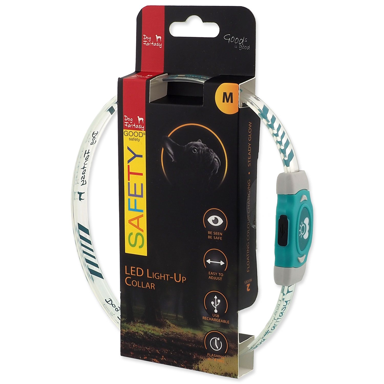 Obojek Dog Fantasy LED Svítící různobarevný nabíjecí M 50cm-KS