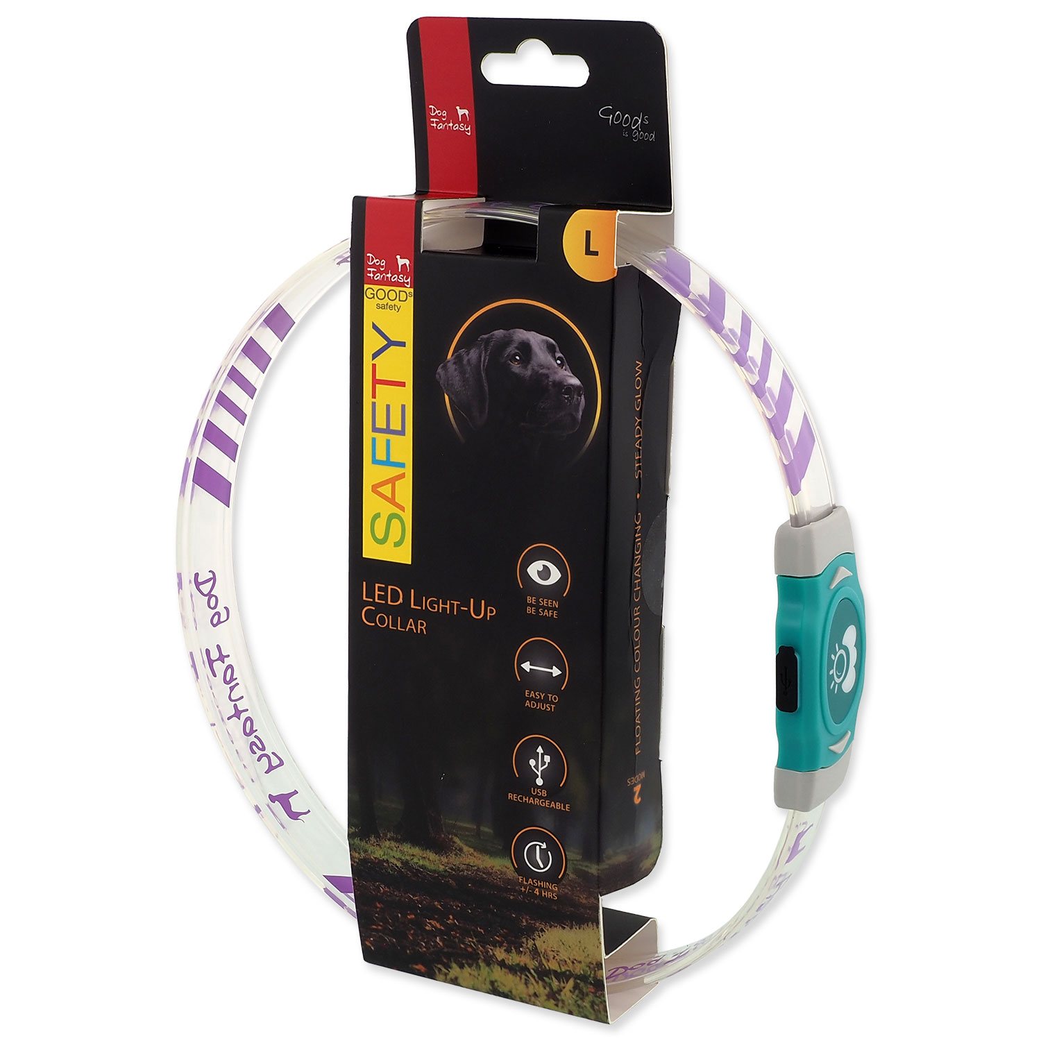 Obojek Dog Fantasy LED Svítící různobarevný nabíjecí L 65cm