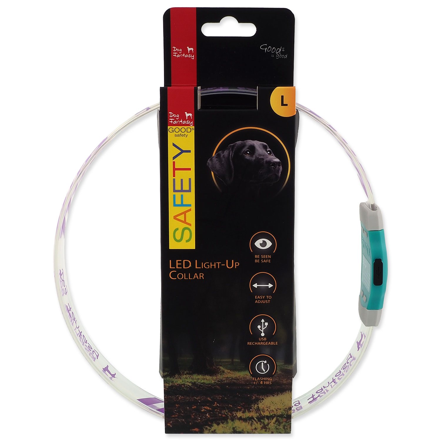 Obojek Dog Fantasy LED Svítící různobarevný nabíjecí L 65cm