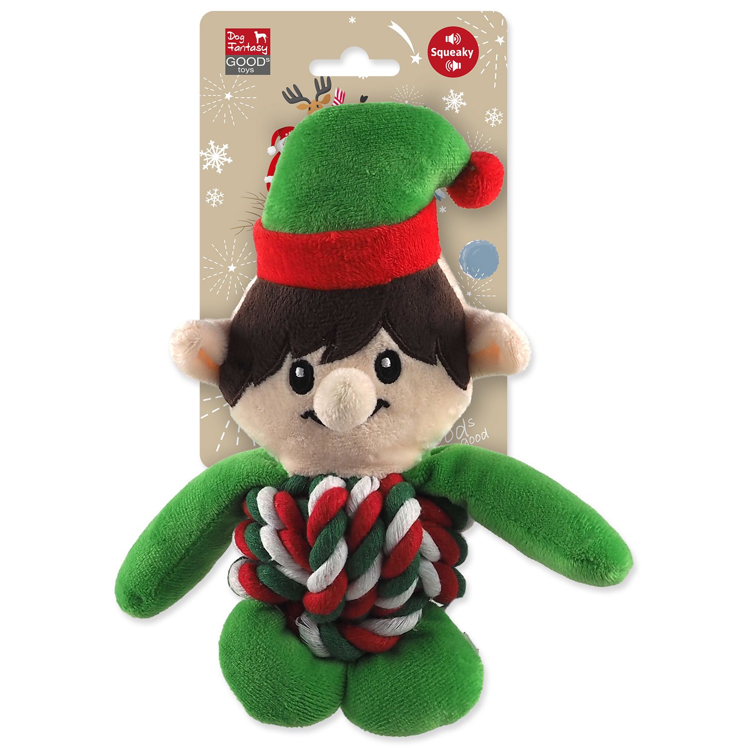Hračka Dog Fantasy Winter Tale skřítek uzlový s pískátkem 20cm-KS