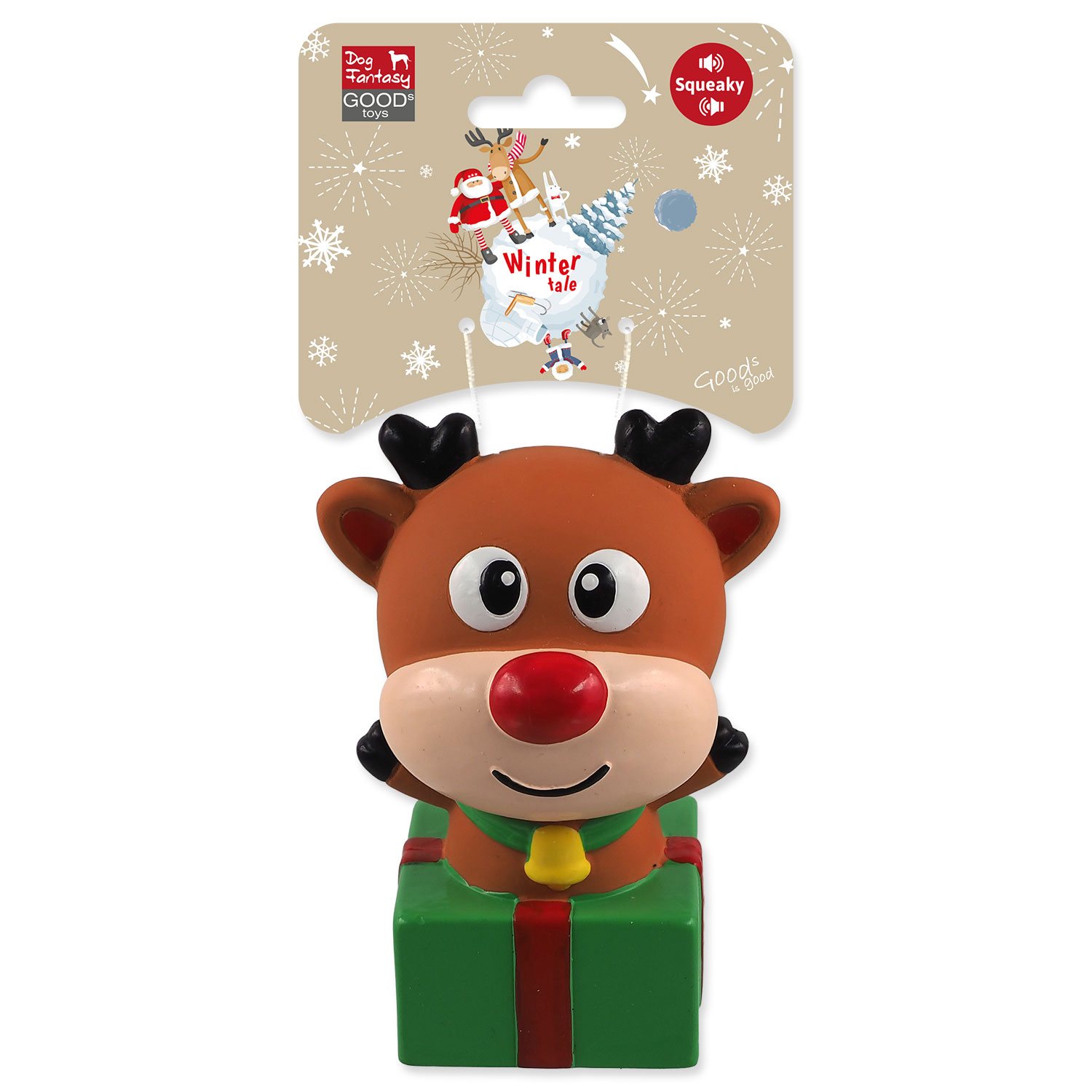 Hračka Dog Fantasy Winter Tale sob s dárečkem latexový pískací 12cm-KS