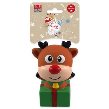 Hračka Dog Fantasy Winter Tale sob s dárečkem latexový pískací 12cm-KS