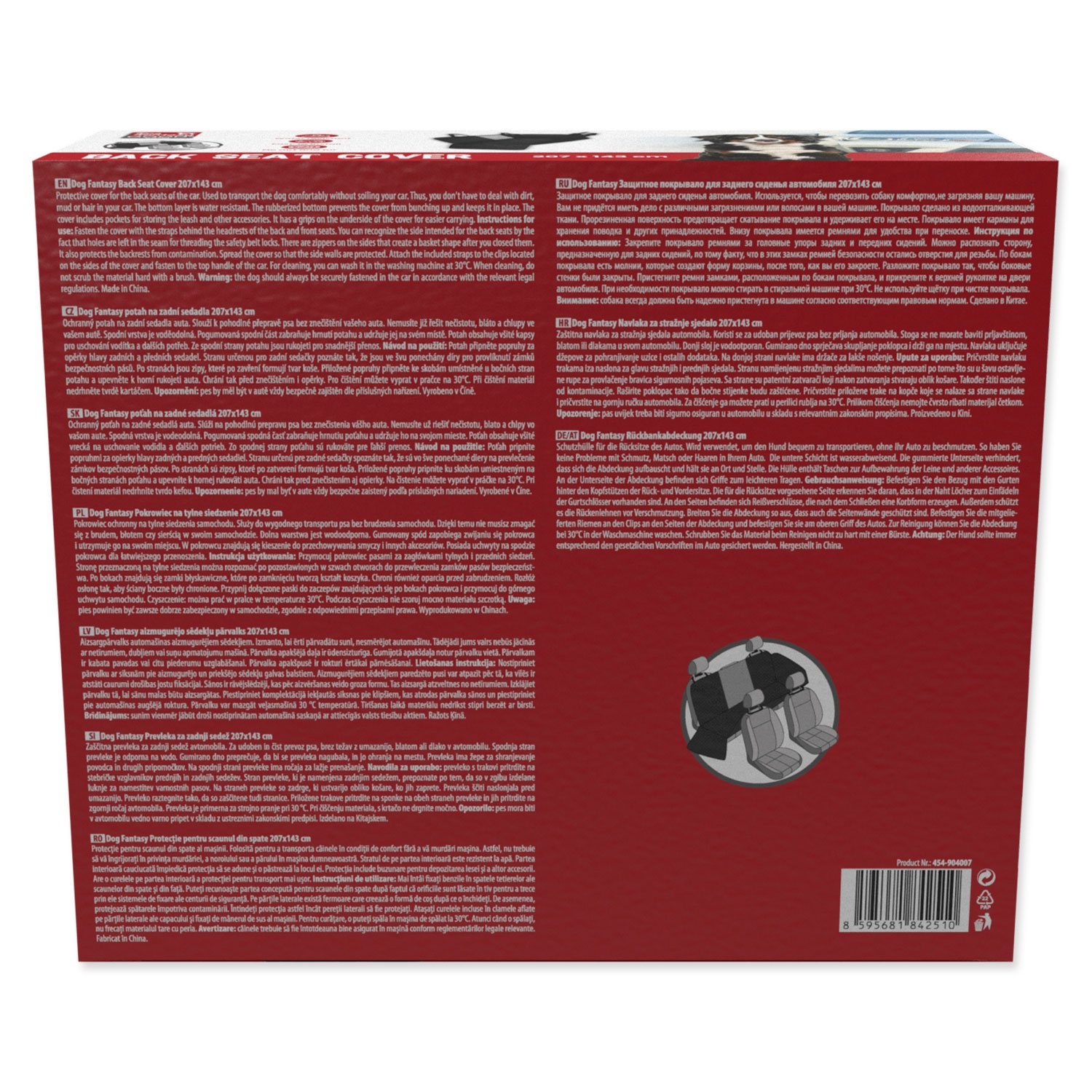 Potah Dog Fantasy na zadní sedadlo uzavíratelné boky  207x143cm-KS