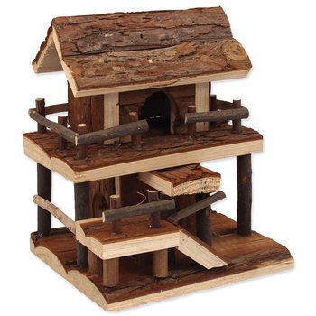 Domek Small Animals dřevěný jednopatrový s kůrou 17x15x20cm-KS