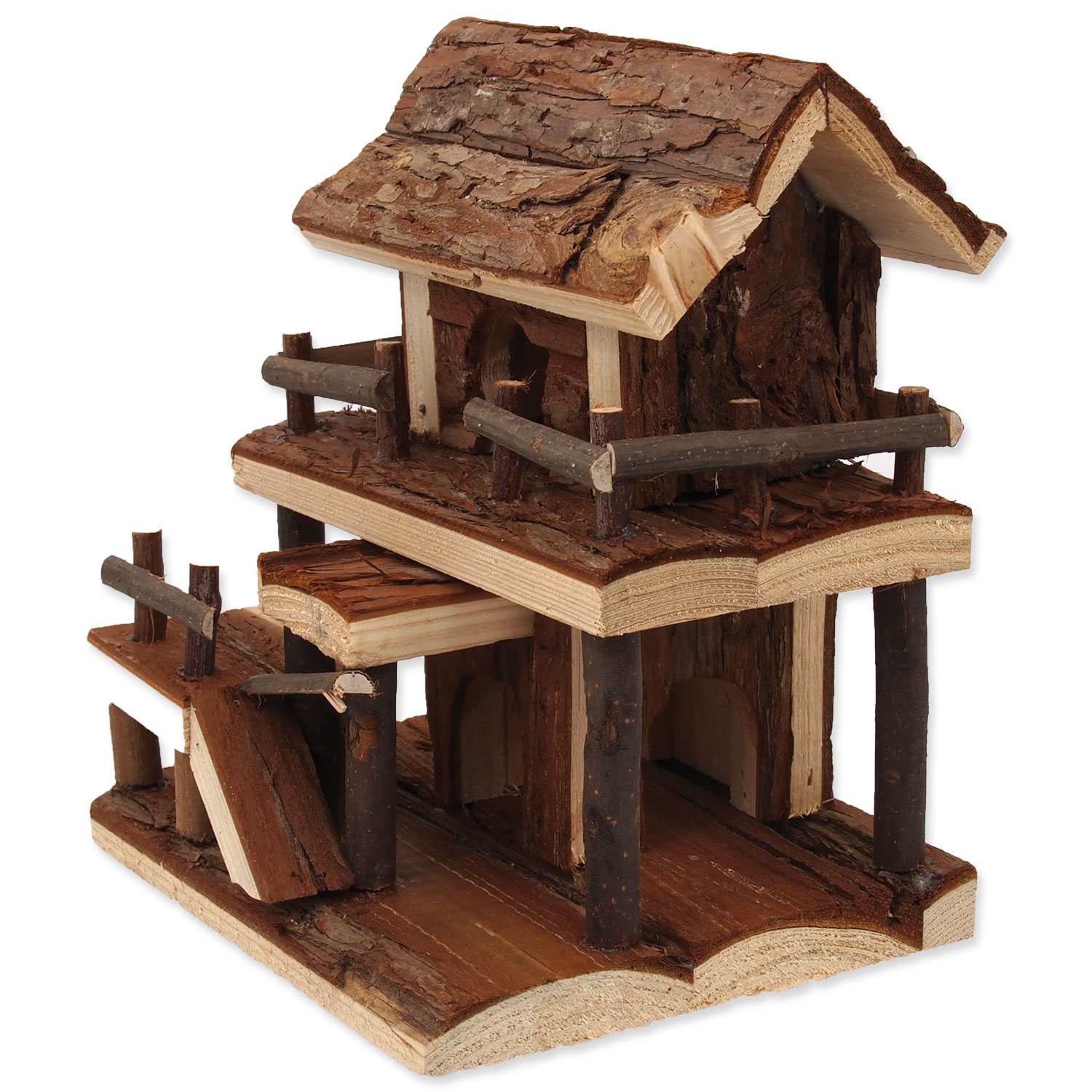 Domek Small Animals dřevěný jednopatrový s kůrou 17x15x20cm-KS