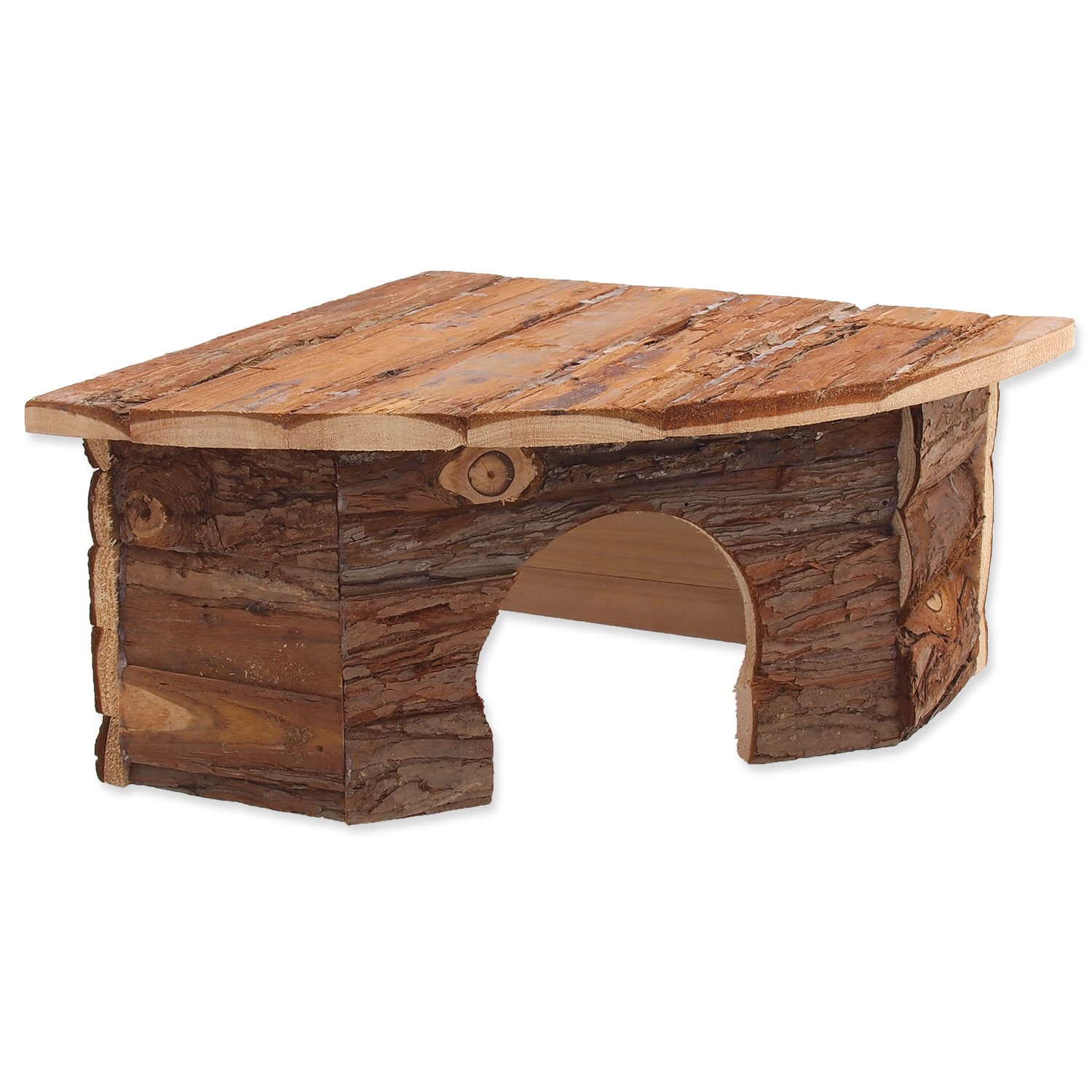 Domek Small Animals Rohový dřevěný s kůrou 30x30x16cm