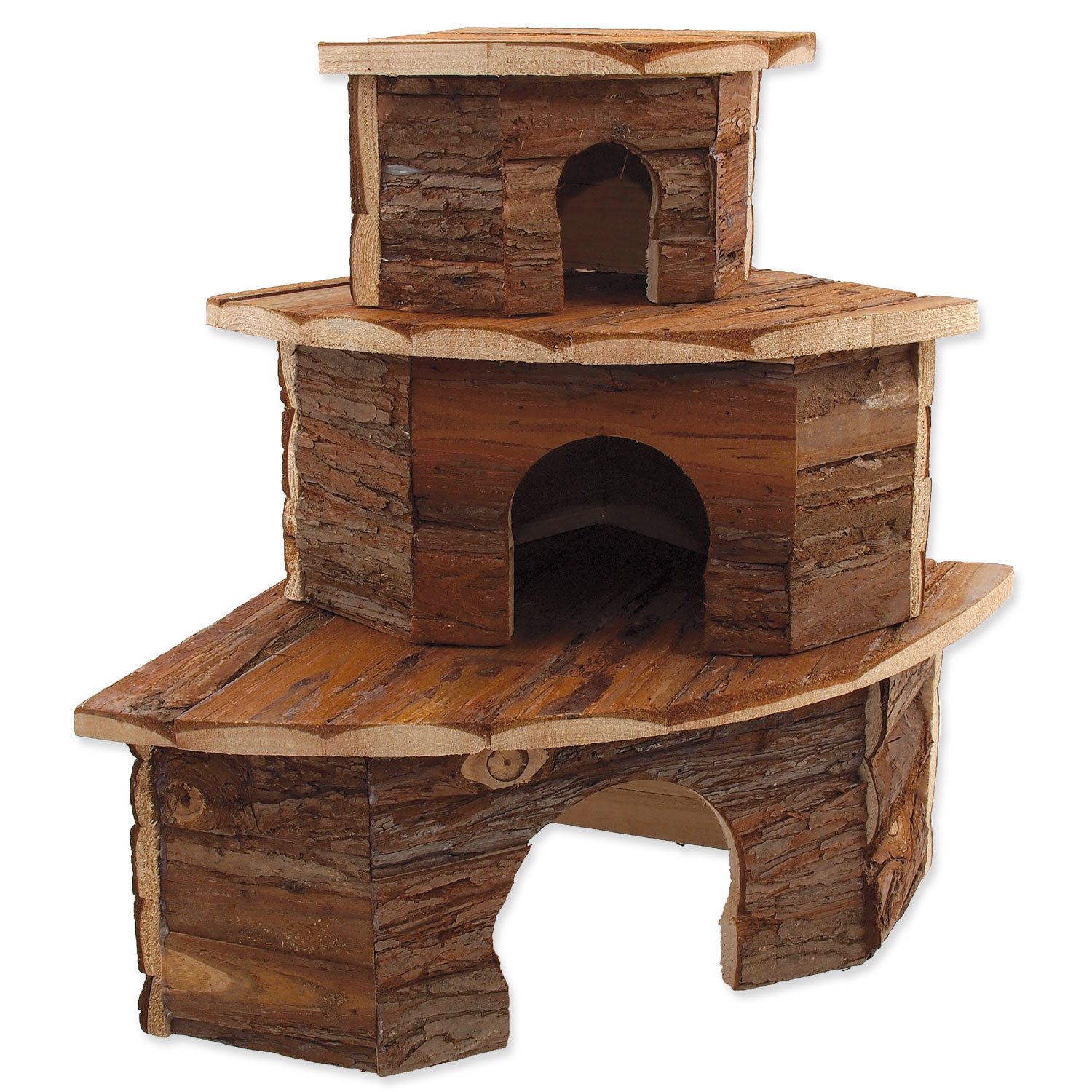 Domek Small Animals Rohový dřevěný s kůrou 30x30x16cm