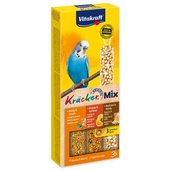 Tyčinky Vitakraft Kracker Trio Mix andulka, s medem, pomeranči a popcornem 3ks-KS