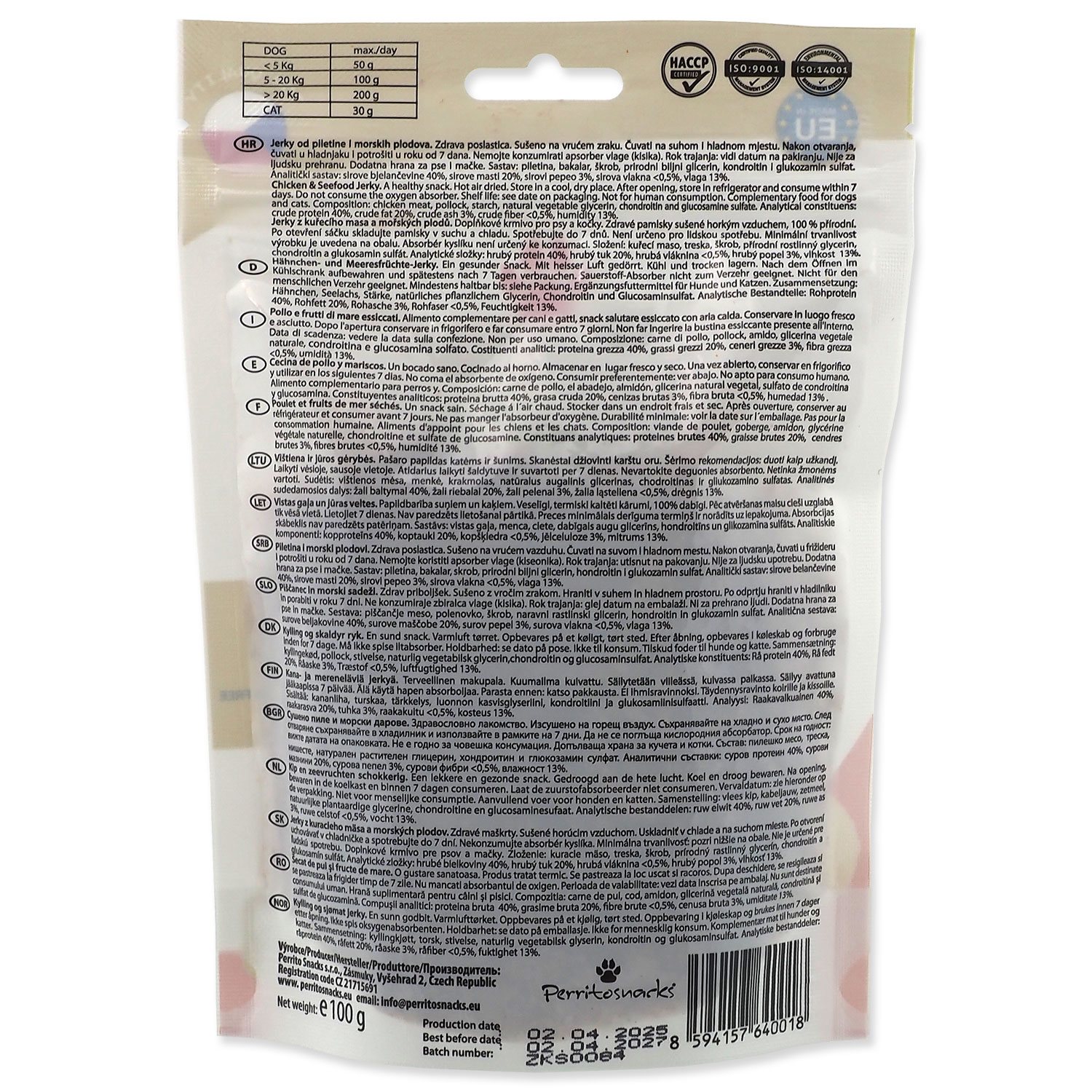 Pochoutka Perrito kuře a mořské plody, jerky 100g-KS