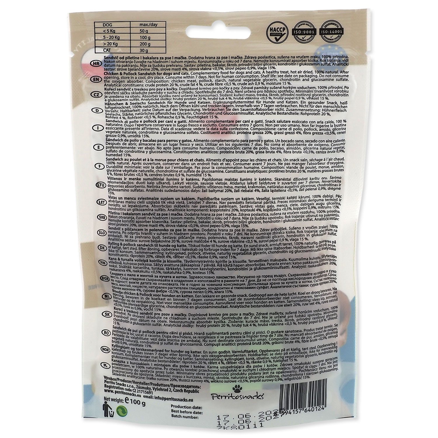 Pochoutka Perrito kuře a treska, sendvič 100g-KS