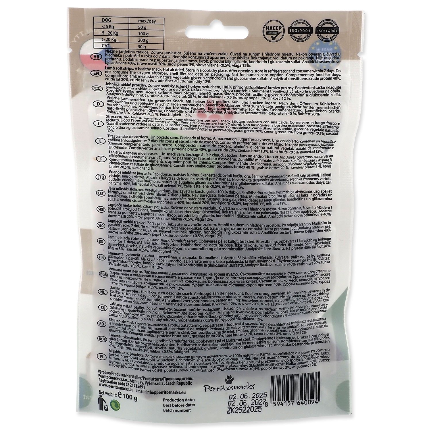 Pochoutka Perrito jehně, měkké proužky 100g-KS