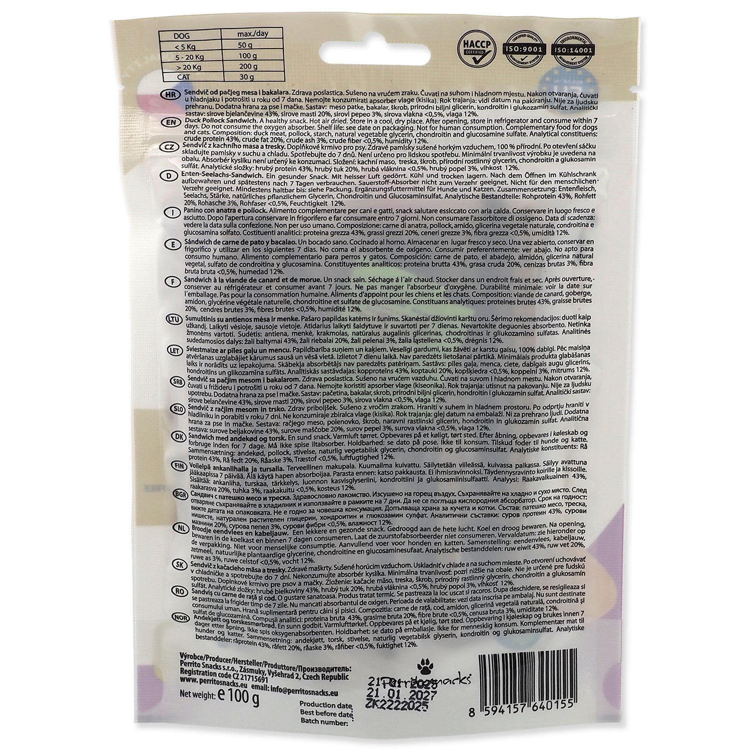 Pochoutka Perrito kachna a treska, sendvič 100g-KS