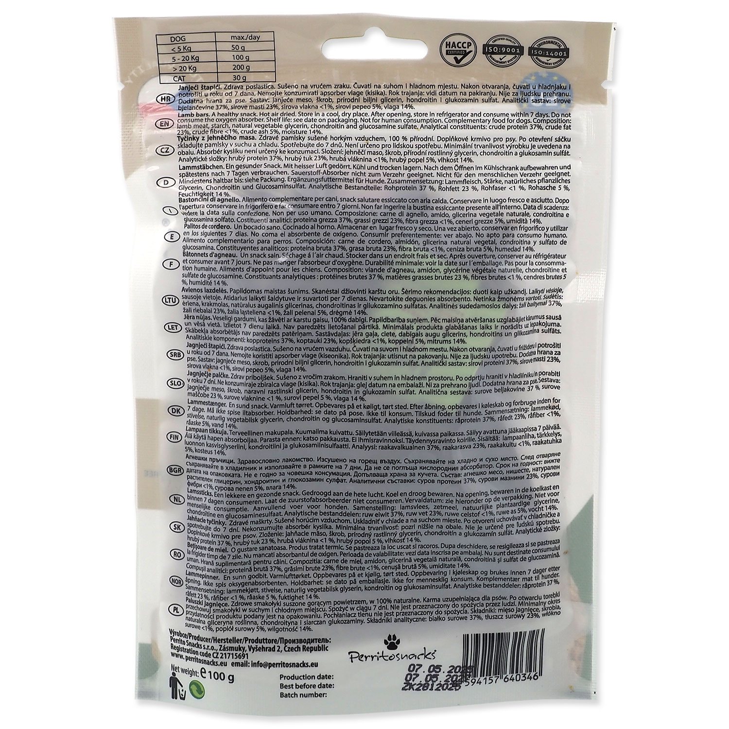 Pochoutka Perrito jehně, tyčinky 100g-KS