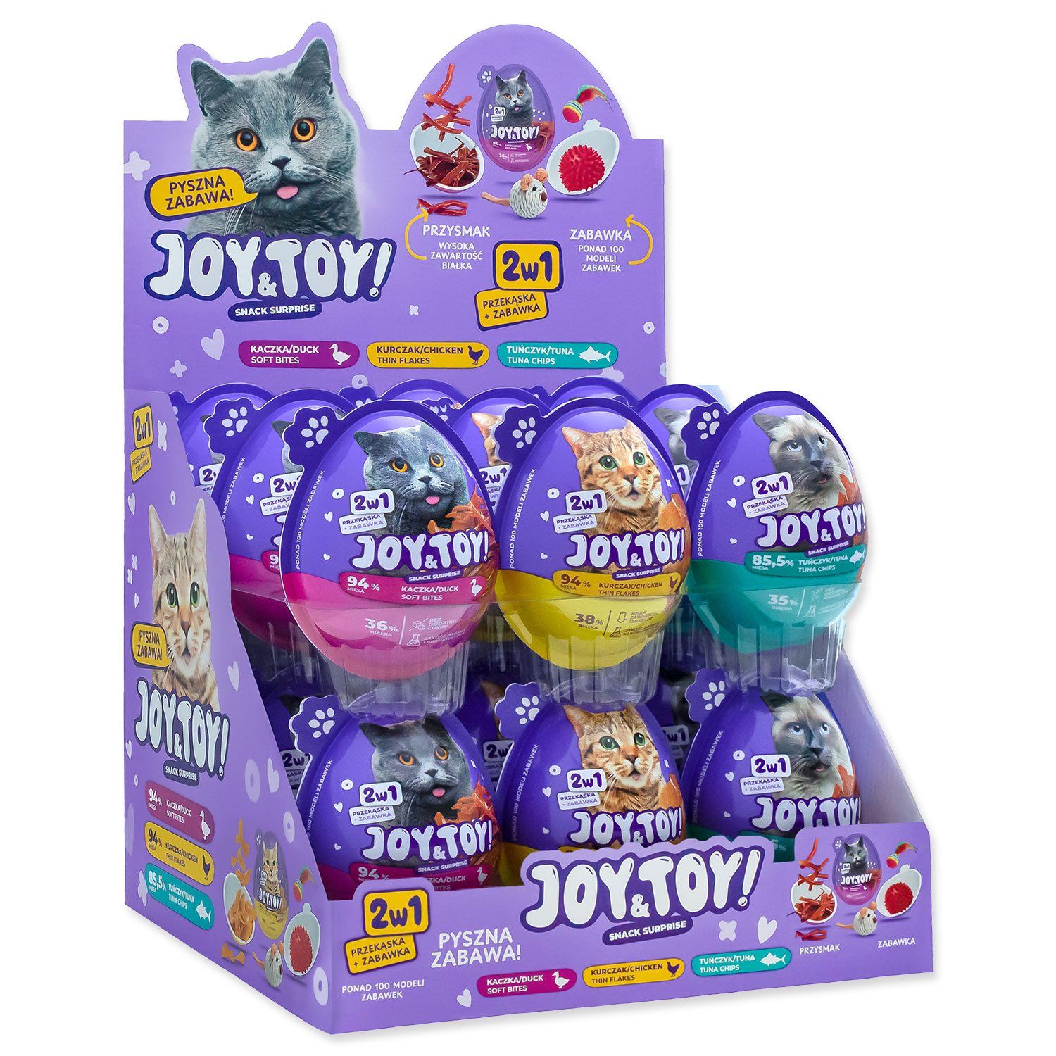 JOY&TOY Surprise egg + Snack pro kočky MIX /18/