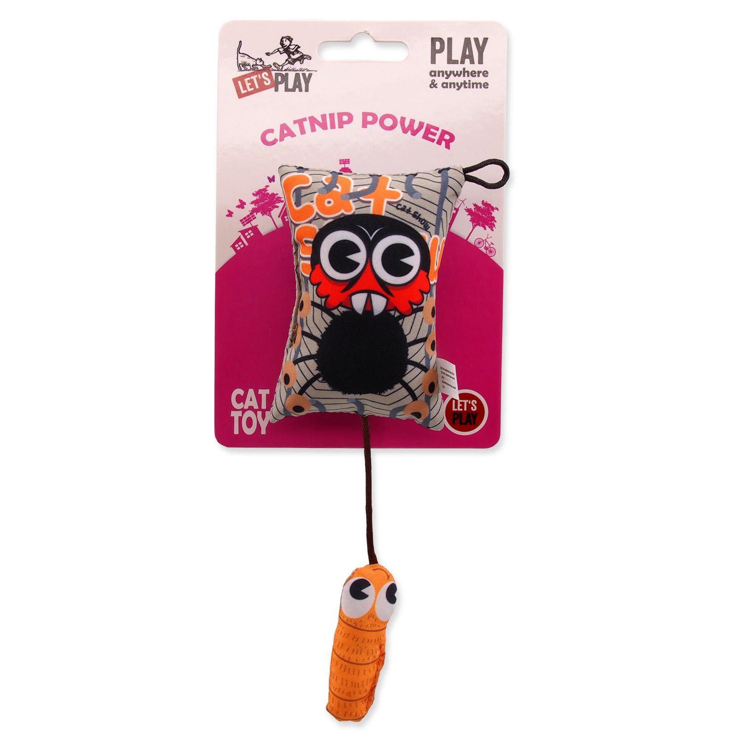 Hračka Let´s Play polštářek motiv pavouk s catnip 9cm-KS