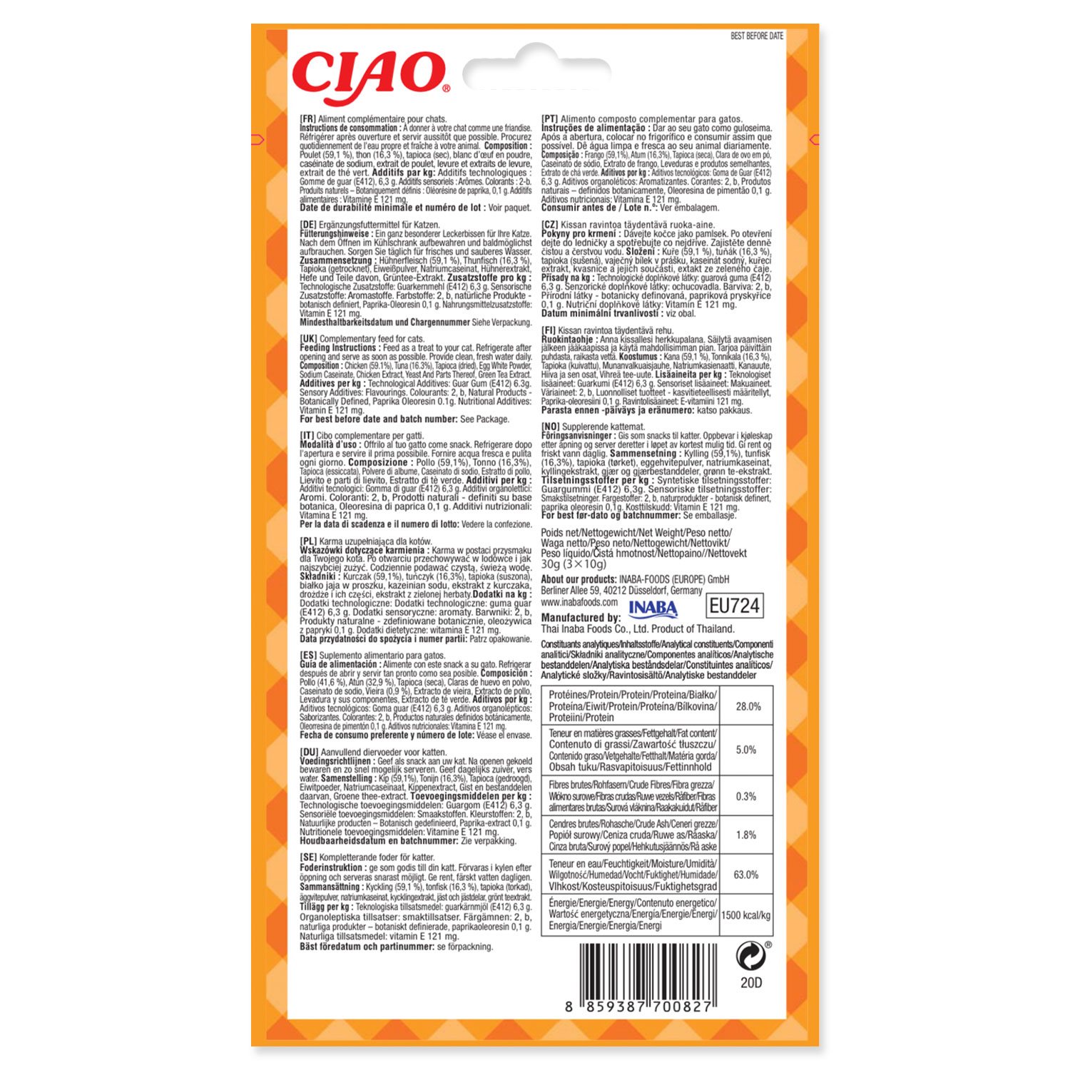 Pochoutka Churu Bites wraps kuře 3x10g-KS