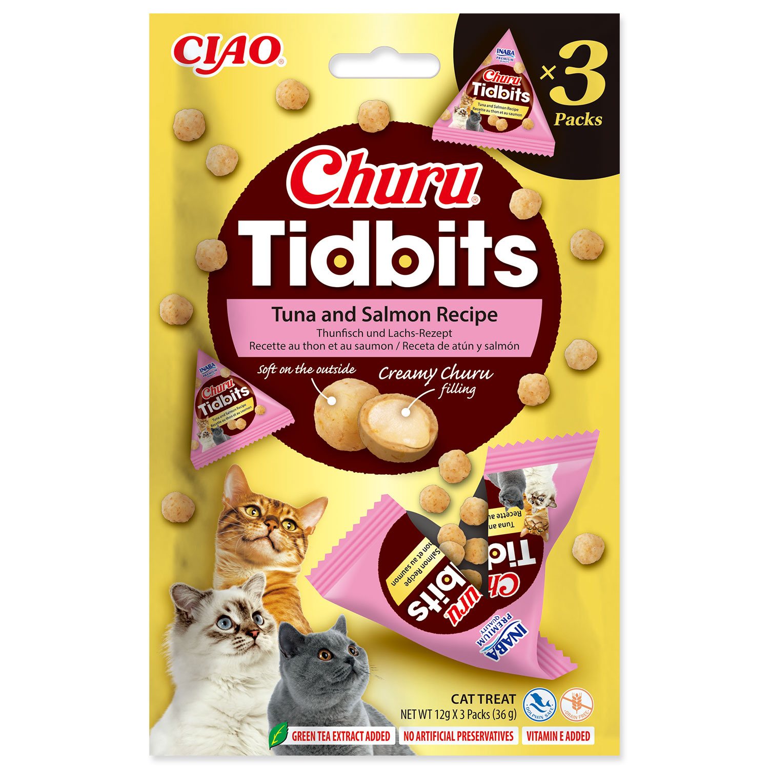 Pochoutka Churu Tidbits tuňák a losos 3x12g-KS