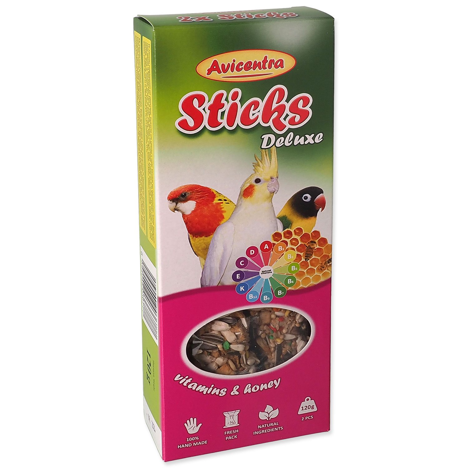 Tyčinka Avicentra Deluxe malý papoušek, s vitamíny a medem 2ks-KS