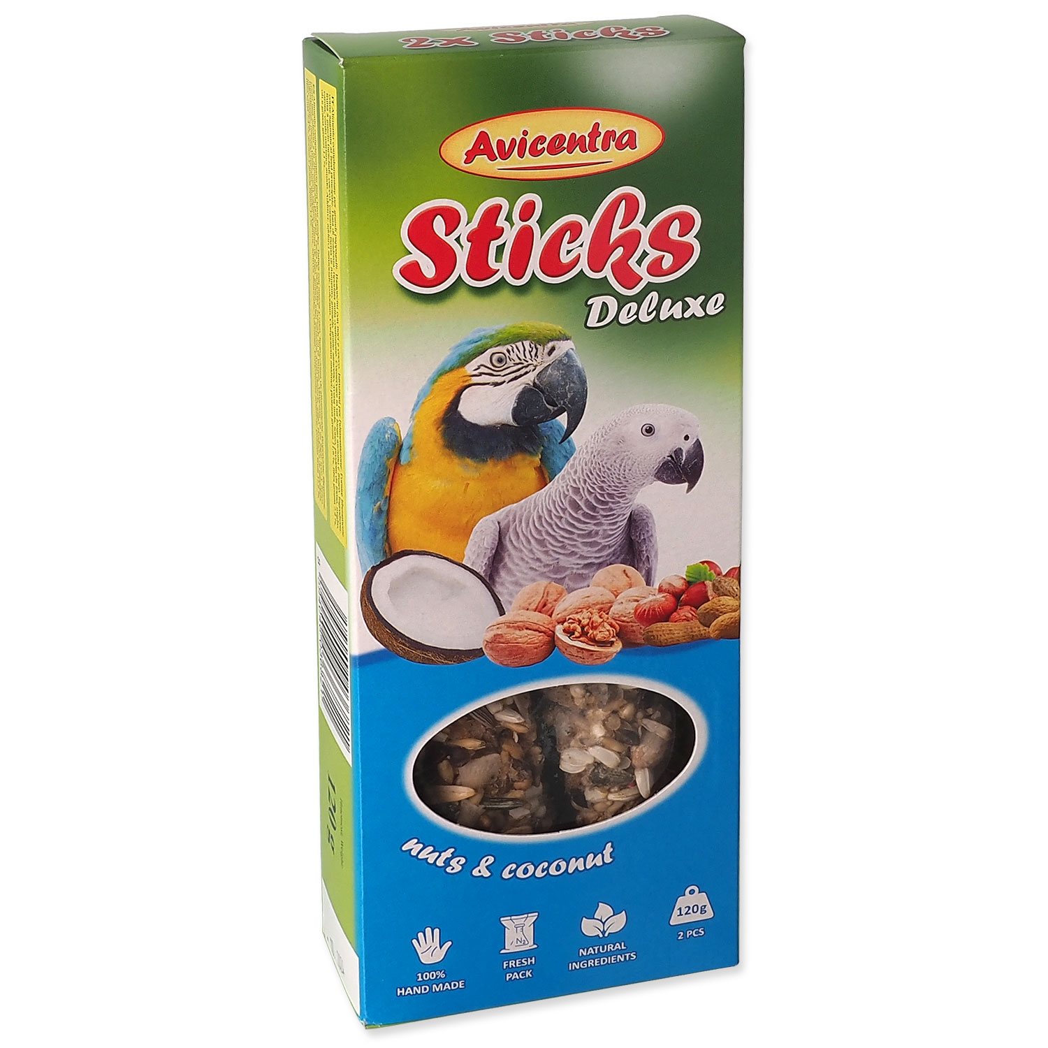 Tyčinka Avicentra Deluxe velký papoušek, s ořechy a kokosem 2ks-KS