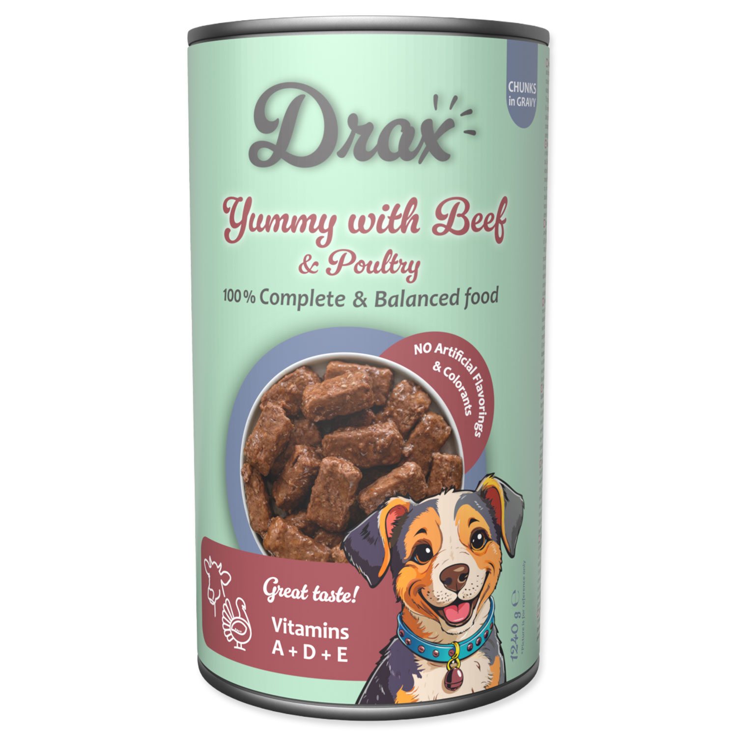 Konzerva Drax Adult s hovězím a drůbežím 1240g-KS