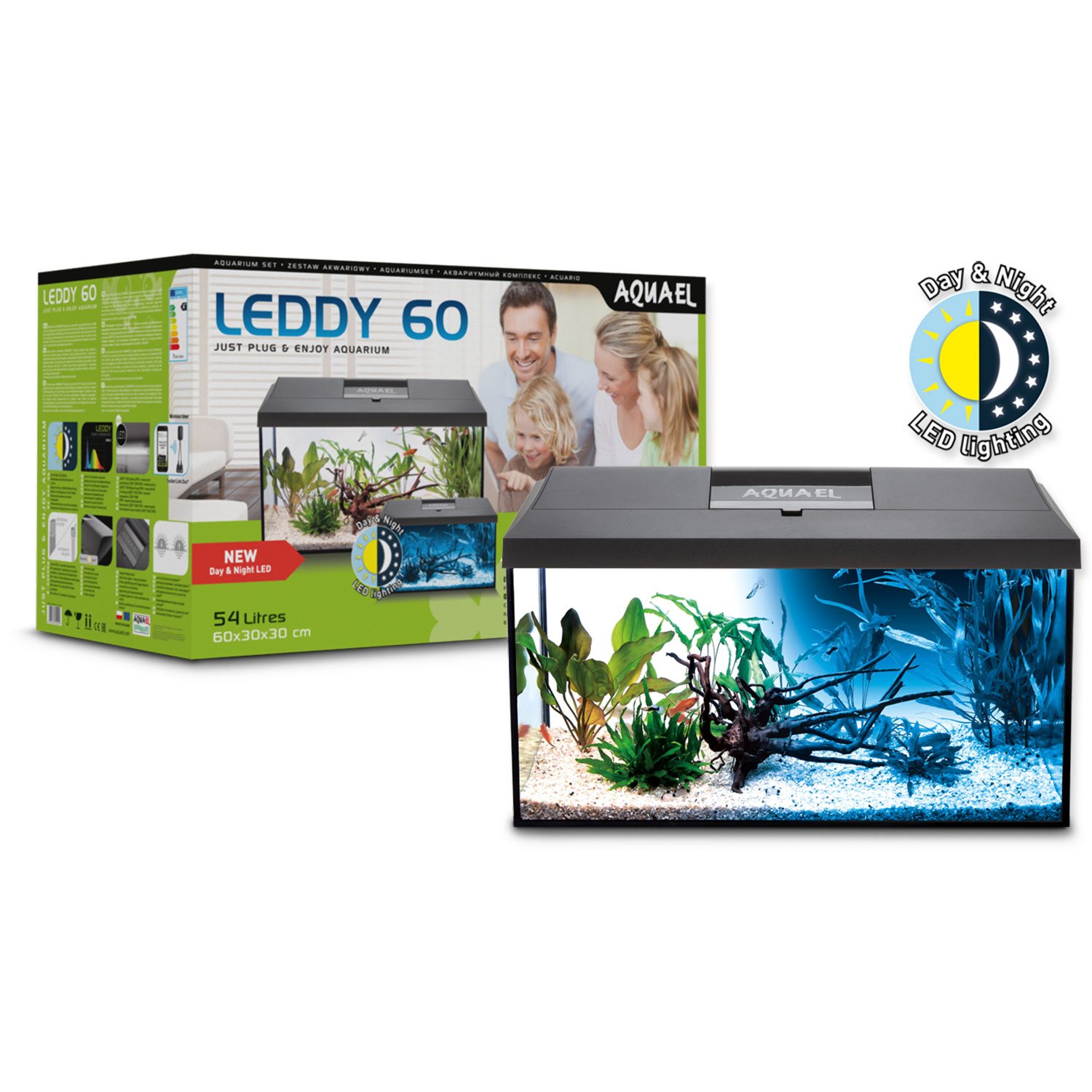 Akvarijní set Aquael LEDDY LED Day & Night černý 60x30x30cm 54l-KS