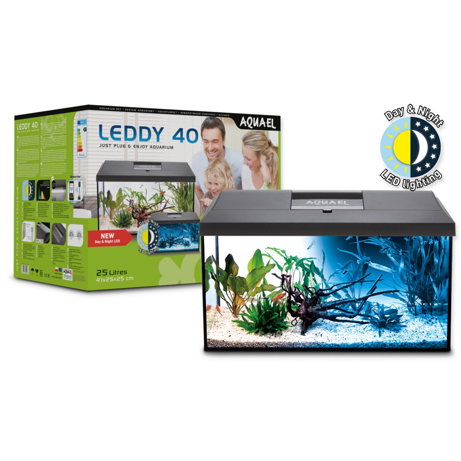 Akvarijní set Aquael LEDDY LED Day & Night černý 41x25x25cm 25l-KS