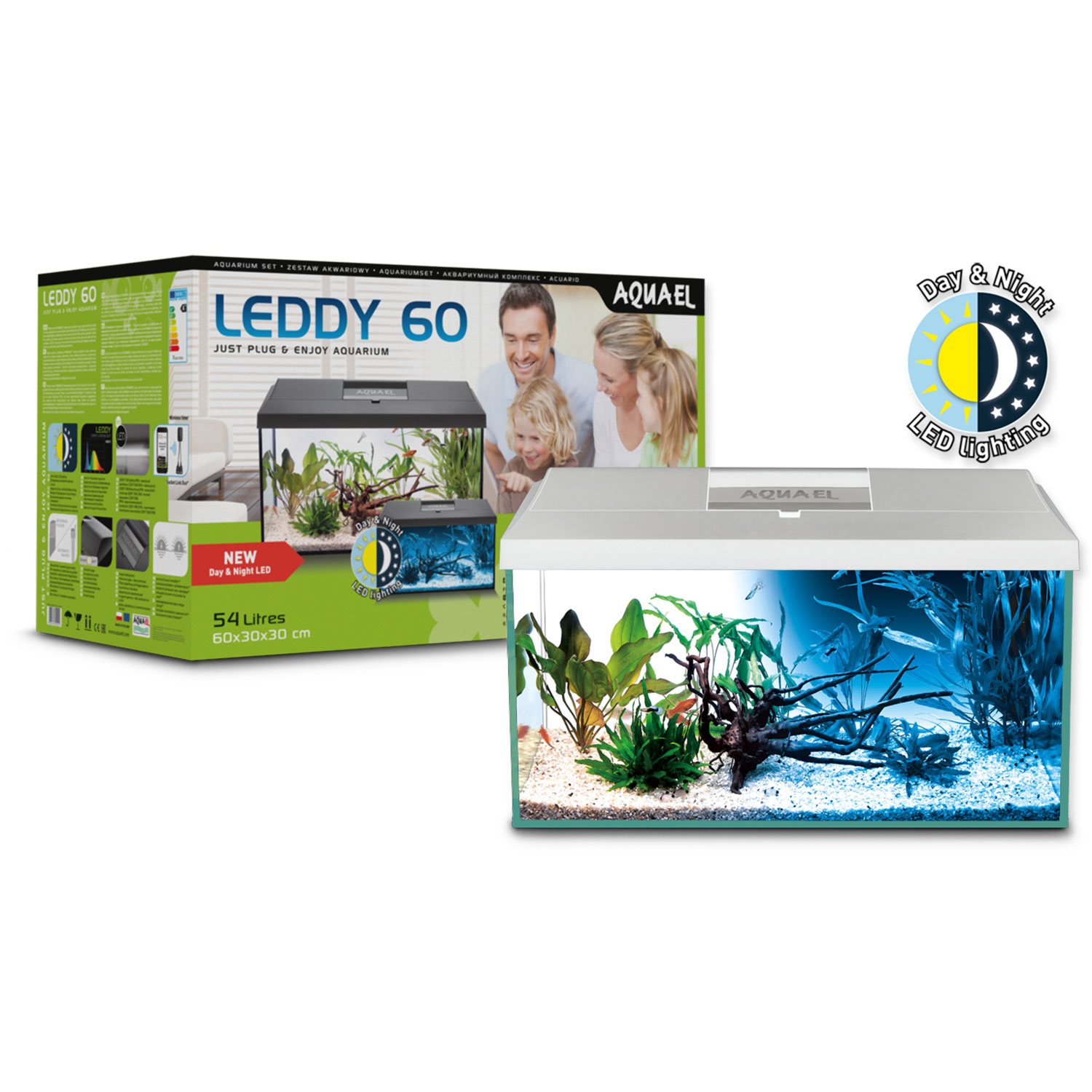 Akvarijní set Aquael LEDDY LED Day & Night bílý 60x30x30cm 54l-KS