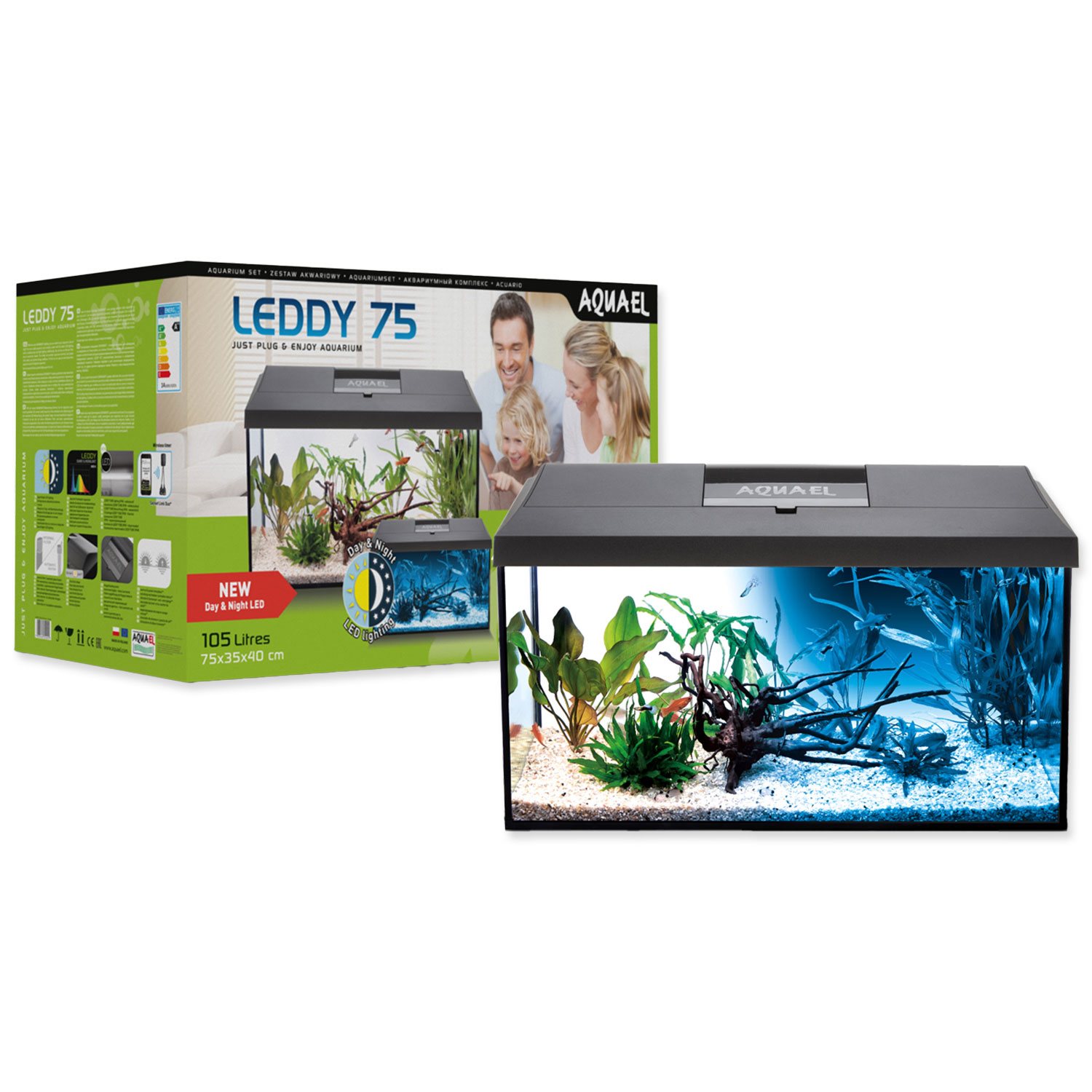 Akvarijní set Aquael Leddy 75 černá Day & Night 2.0 105l-KS