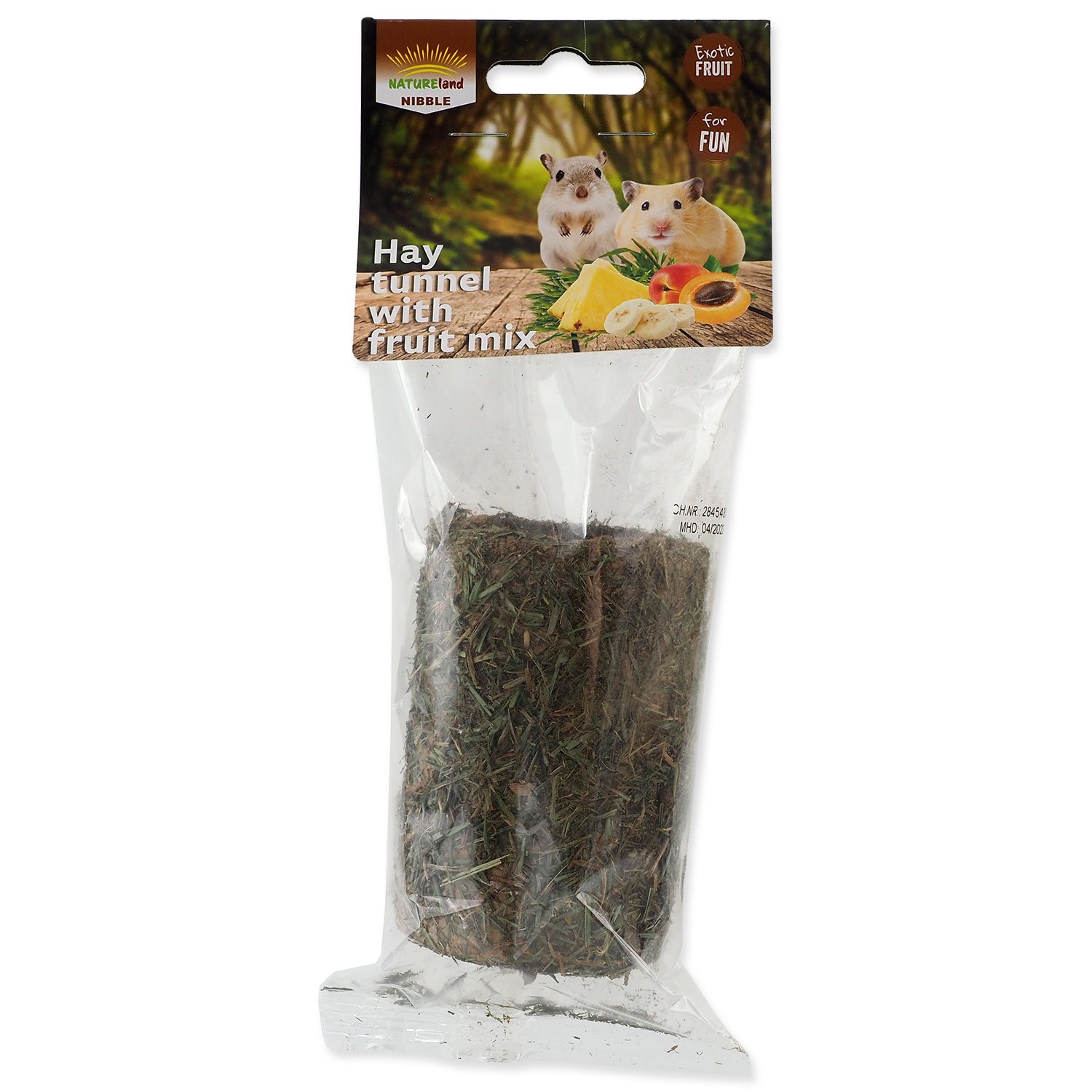 Pochoutka Nature Land Nibble válec ze sena plněný ovocem 125g-KS