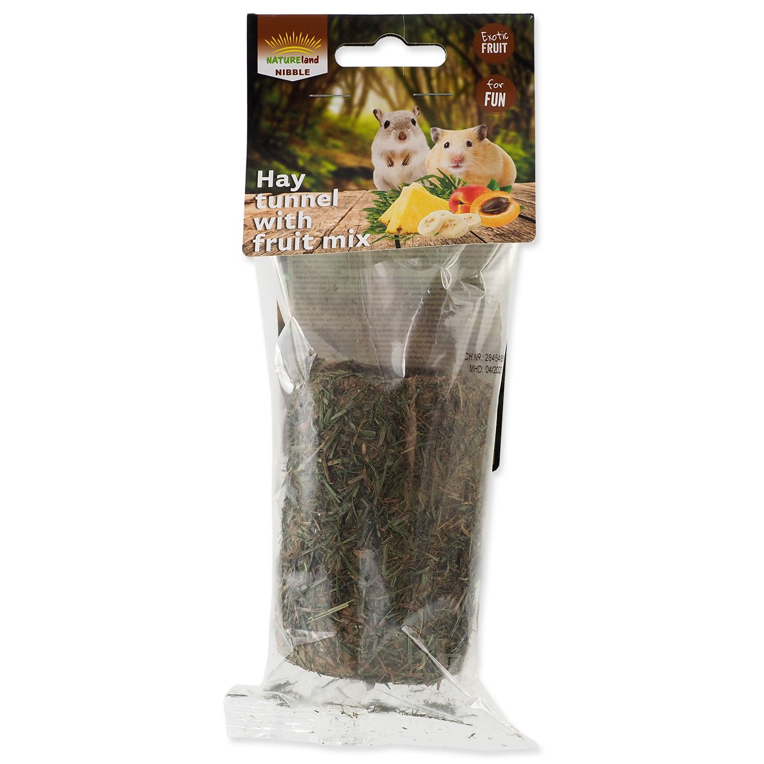 Pochoutka Nature Land Nibble válec ze sena plněný ovocem 125g-KS