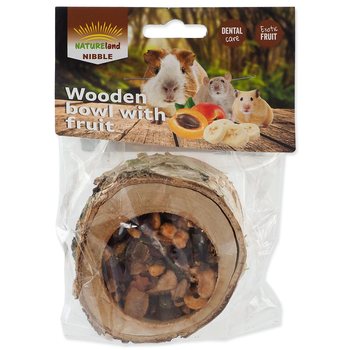 Pochoutka Miska Nature Land Nibble plněná ovocem dřevěná 120g-KS
