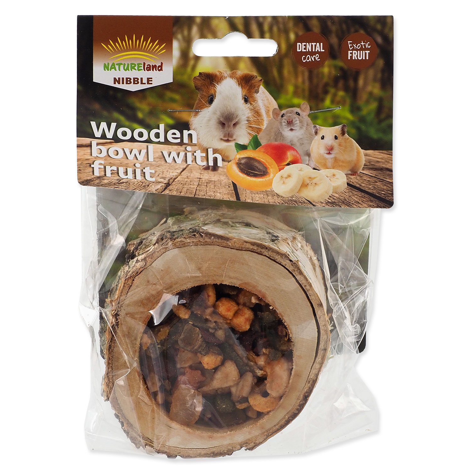 Pochoutka Miska Nature Land Nibble plněná ovocem dřevěná 120g-KS