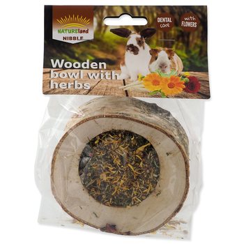 Pochoutka Nature Land Nibble miska plněná bylinkami dřevěná 120g-KS