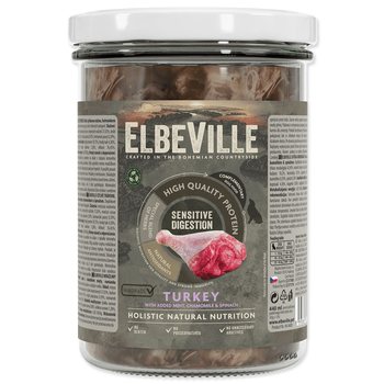 Sklenice Elbeville Dog Sensitive Digestion, krůtí s přidanou mátou, heřmánkem a špenátem 440ml-KS